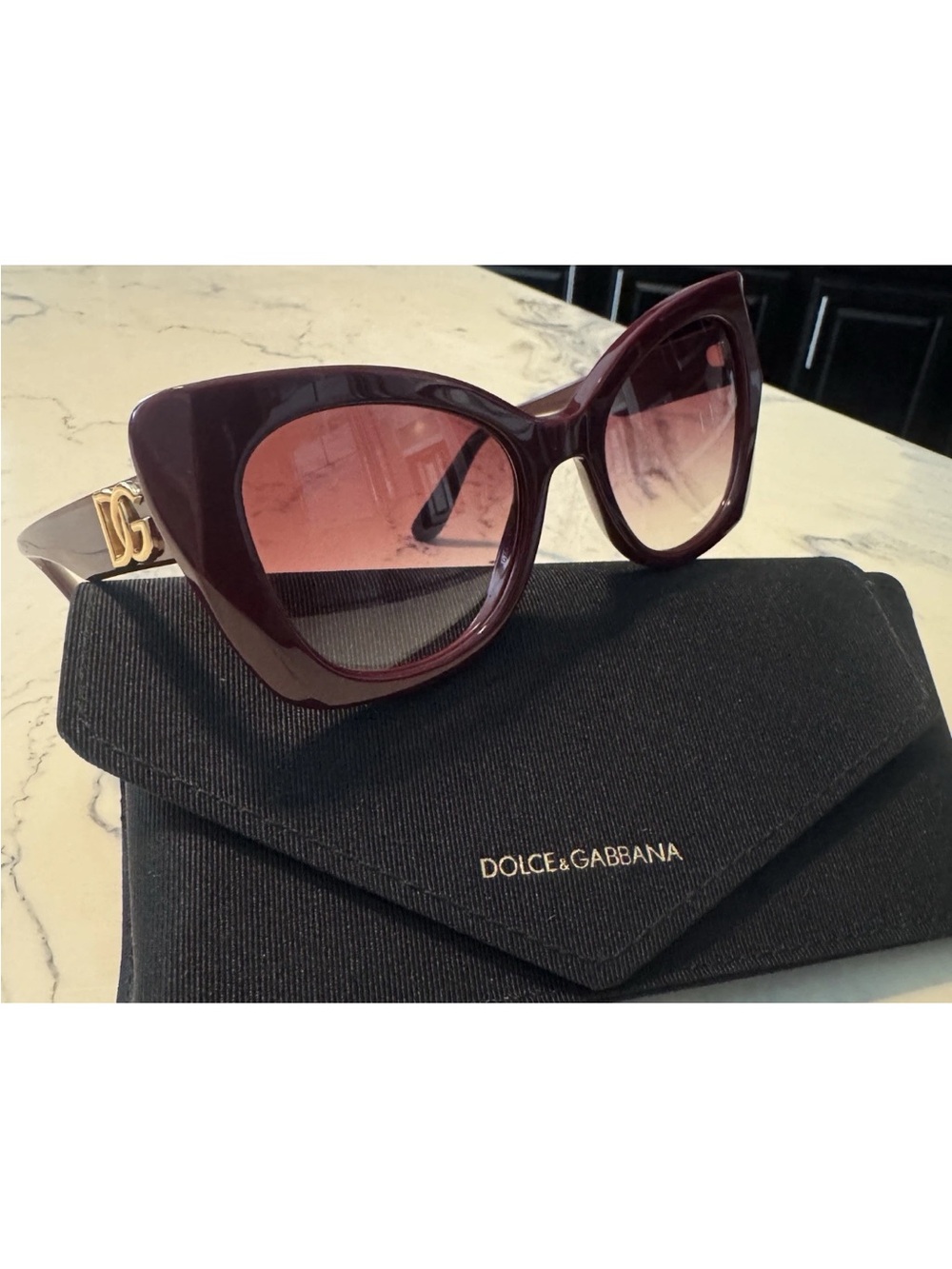 Dolce & Gabbana Wine Cat-Eye Sunglasses with Gold DG Accents